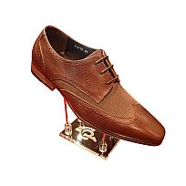 Leather Shoes - 612-1A--COFFE-FABRIC-LACES